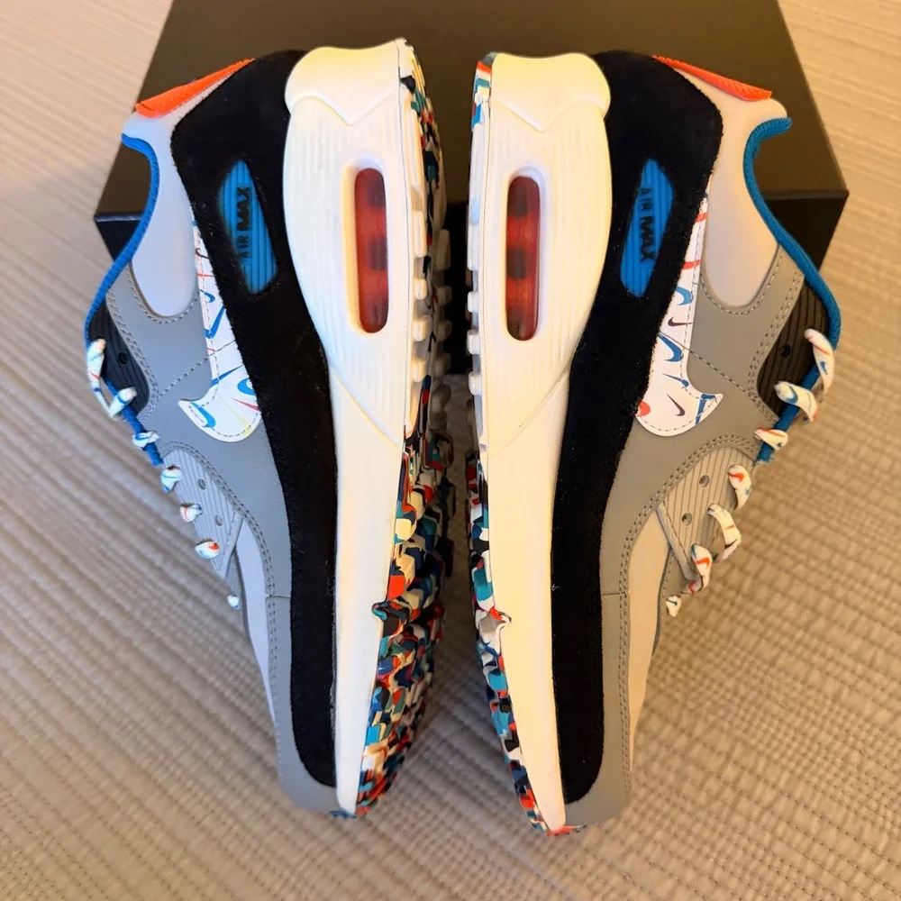 Nike Air Max 90 Women's Scrapbook Wolf Grey Black Crimson Size 7 / 6Y (youth)